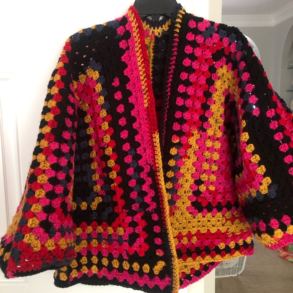 New: Handmade Crochet Hexagon Granny Open Sweater Cardigan. Size Medium - Picture 10 of 15
